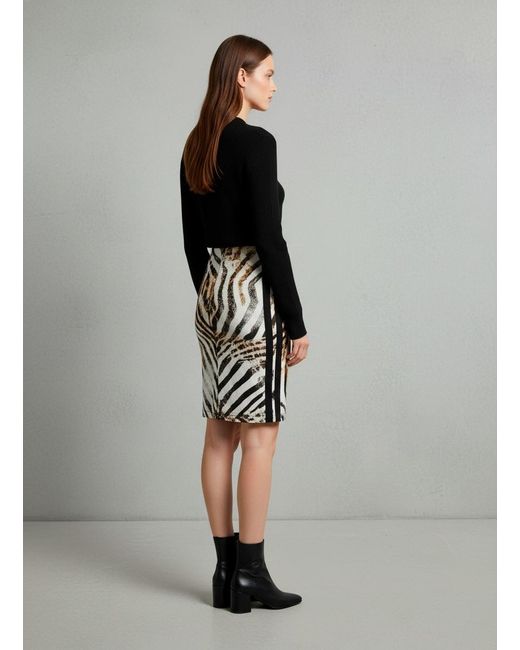 Conquista Black Animal Print Pencil Skirt With Side Panels