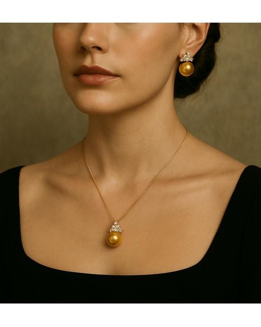 Ninemoo Metallic Solara Golden Pearl Necklace
