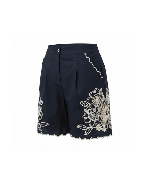 Nooki Design Blue Petra Embroidered Cutout Shorts
