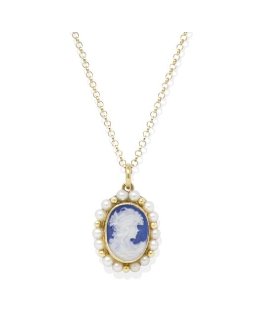 Vintouch Italy Blue Little Lovelies-Plated Cameo Pearly Necklace