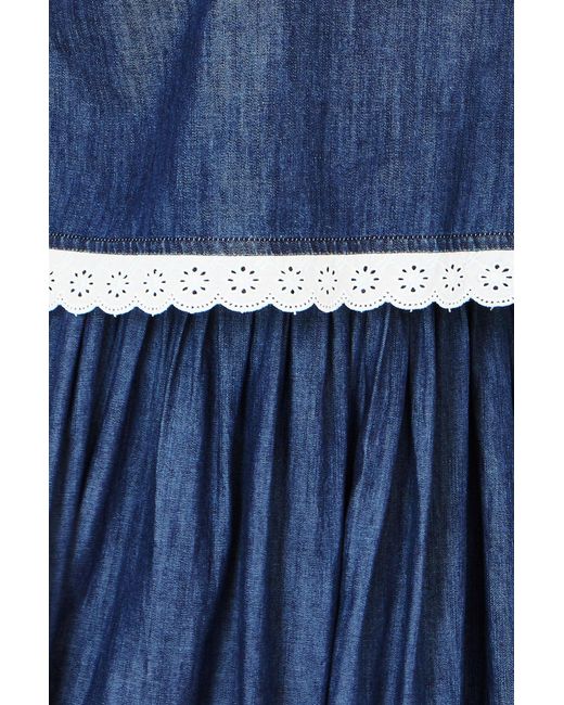 Yumi' Blue Cotton Chambray Top With Lace Trims
