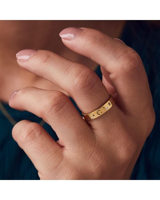 Posh Totty Designs Metallic Moon & Starburst Gold Plated Diamond Ring