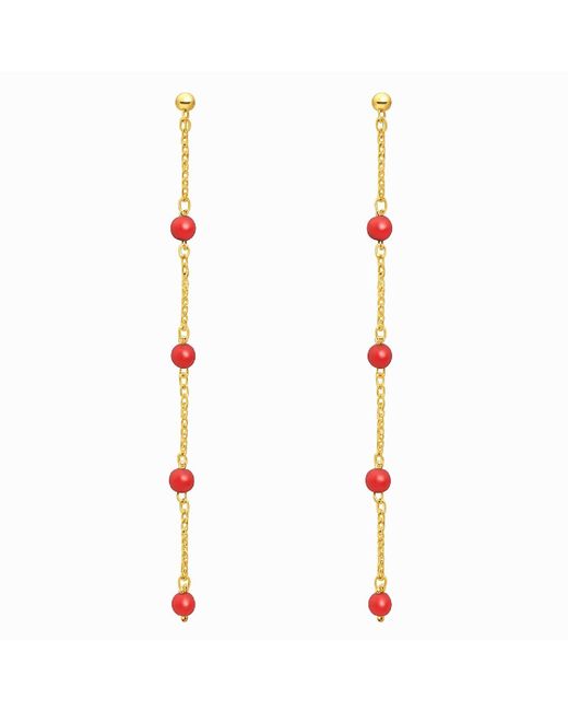 Unaloe White Vermeil Mediterranean Coral Drop Earrings – Natural Coral Bead Designer Jewelry