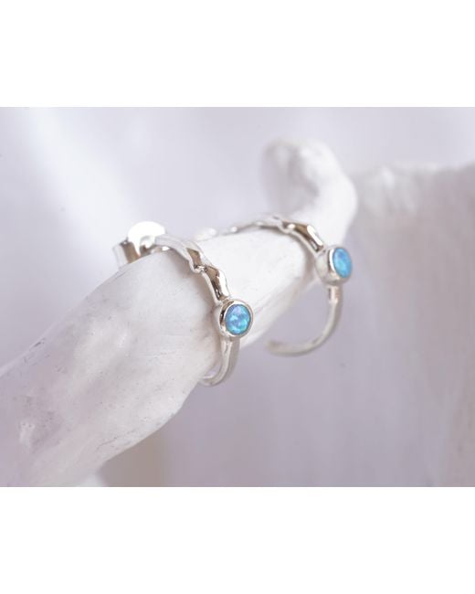 Isla Silver Blue Opal Huggie Hoop Earrings