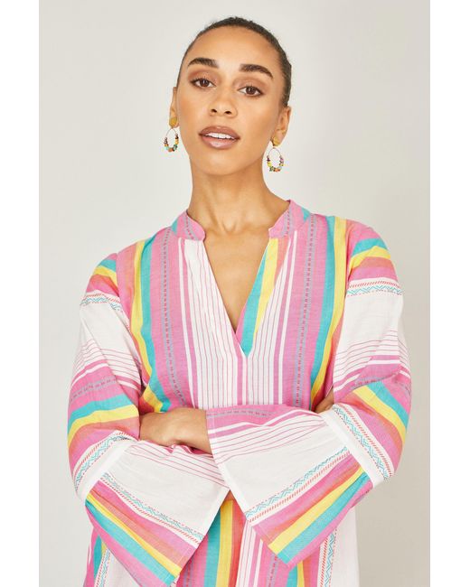 Yumi' Pink Multicolour Cotton Stripe Tunic