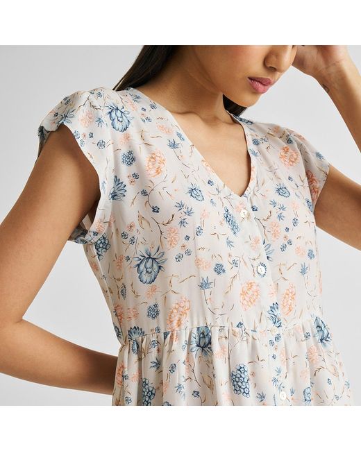 REISTOR Natural Cap Sleeved Short Crepe Dress