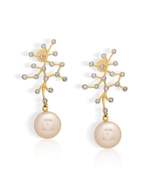 Dhwani Bansal Metallic Vira And Diamond Earrings With South Sea Pearls
