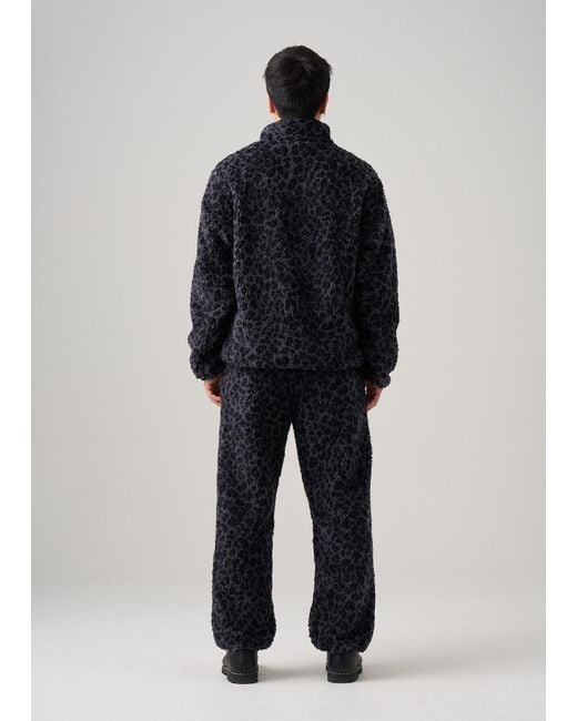 Éclectique Black Leopard Fleece Pants for men