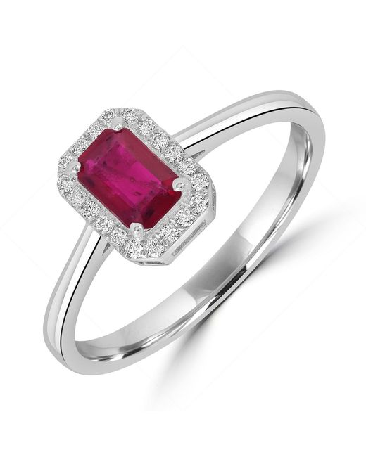Artisan Metallic Emerald Cut Ruby And Diamond Halo Ring