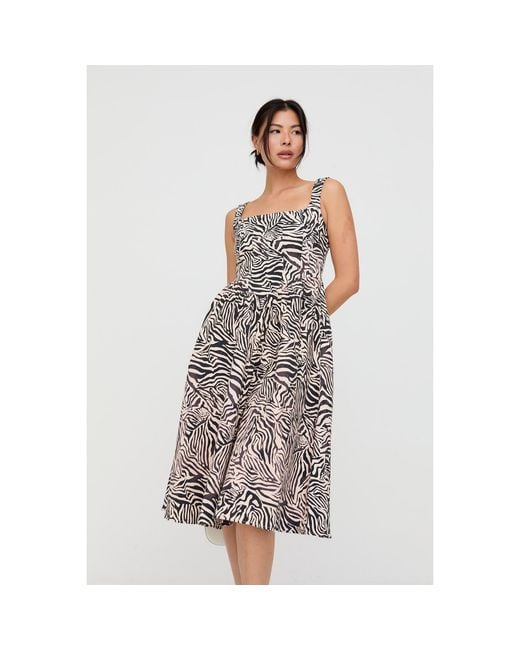 Lily and Lionel Natural Neutrals Hayley Corset Inspired Zebra Print Midi Dress
