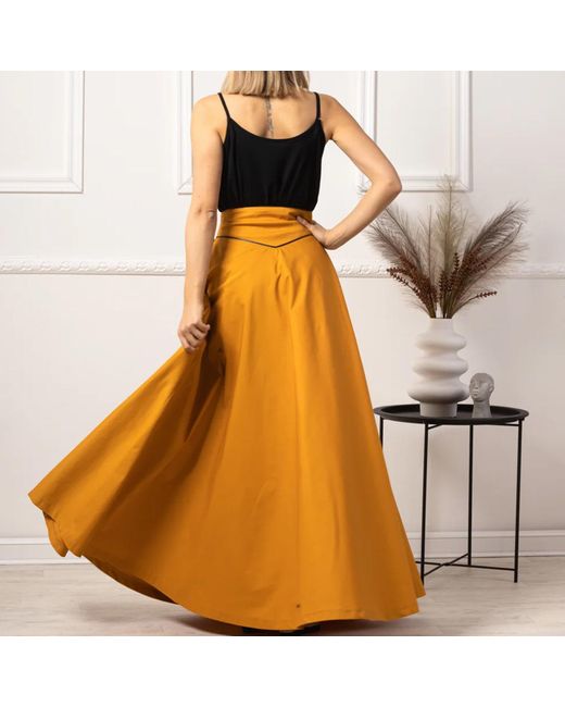 Nikka Place Orange Maxi A-Line Cotton Skirt With High Waist And Pockets