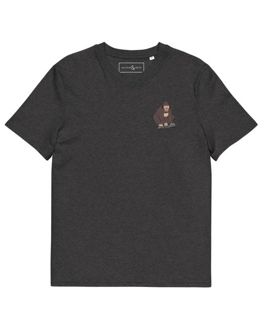 Anchor and Crew Black Heather D J Monkey Organic Cotton Embroidered T-Shirt for men