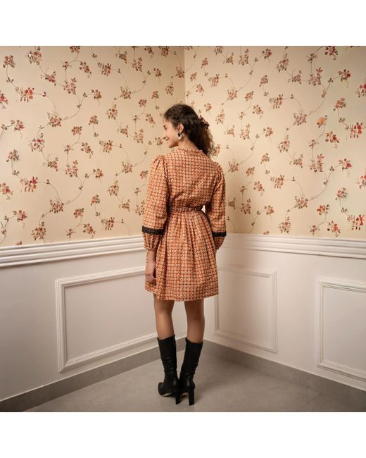 Echo of Pink Orange Amelie Hand Block Print Mini Cotton Dress