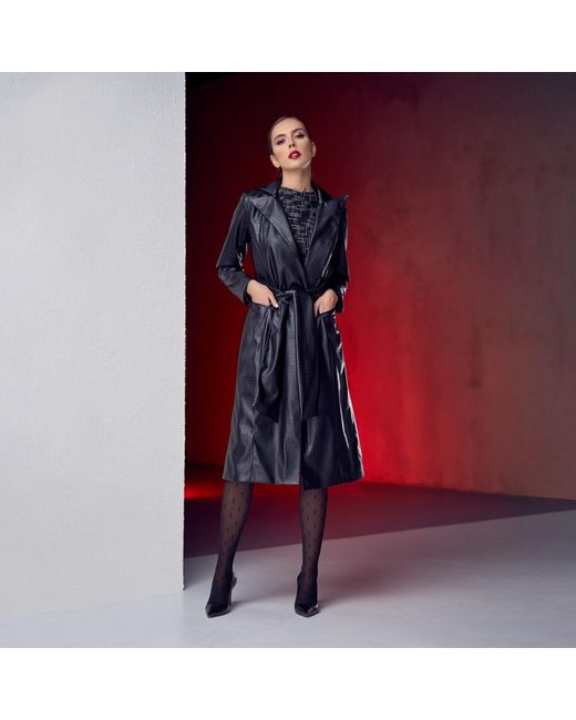 AVENUE No.29 Black Eco Leather Midi Lenght Coat With Belt