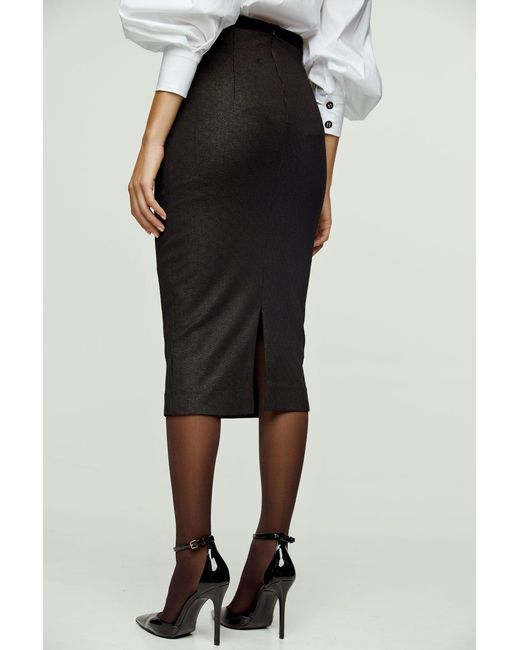 Conquista Gray Print Punto Di Roma Pencil Skirt With Slit