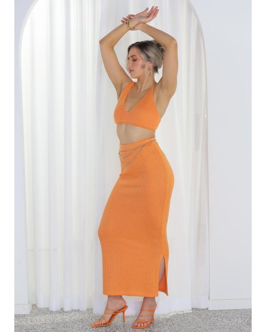 Why Mary Orange Arancia Crop Top And Maxi Pencil Skirt