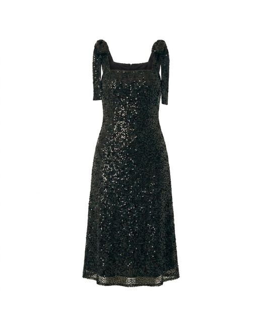 Modenaire Black Embellished Midi Dress Sculpted Neckline