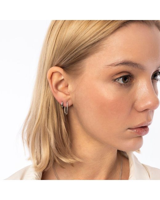 Spero London Metallic Oval Rectangular Sterling Hoop Earring