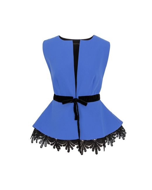 concept A trois Blue Royal Vest, Fitted With Peplum And Lace Details