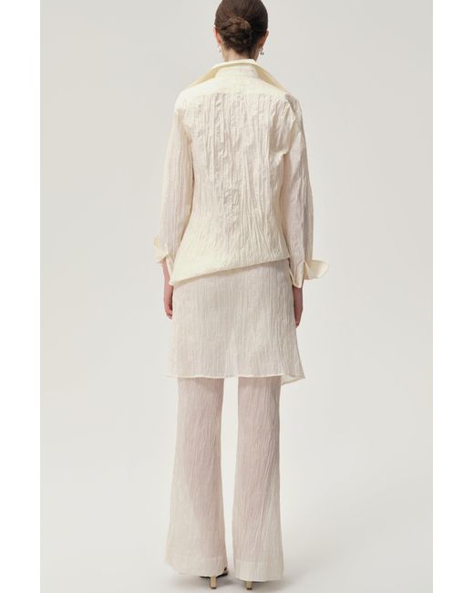 FRONT ROW SHOP White Crinkled Gauze Shirt Ecru