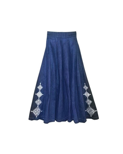 L2R THE LABEL Blue Embellished Emberloom Denim Maxi Skirt