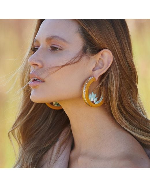 Gissa Bicalho Multicolor Handmade Acrylic Earring Hoops Kuntur & Turquoise Green