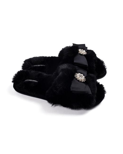 Pretty You London Black Anya Slider Slipper With Diamante
