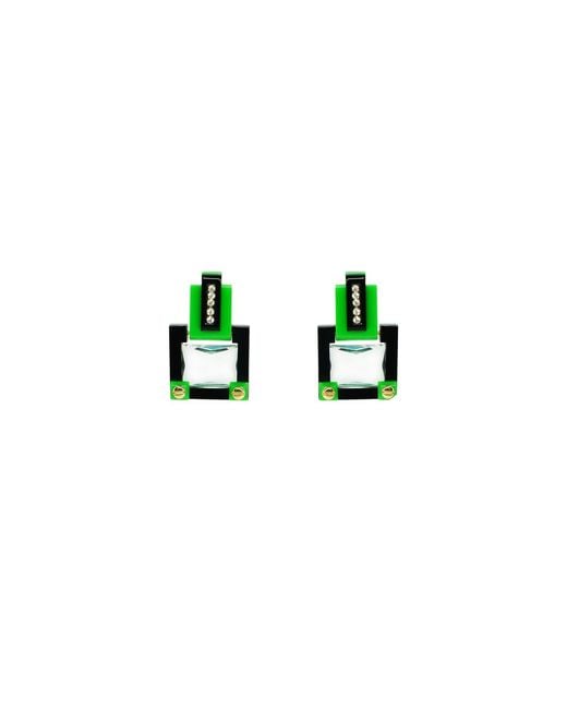Gissa Bicalho Green Handmade Acrylic Earring M Deco Rectangular Cut Stone