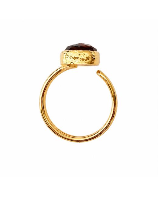 By Ozge Metallic Natural Golden Citrine Plated Adjustable Statement Ring
