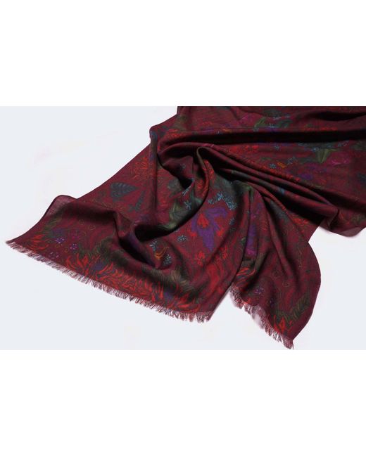 Natalia Petruch Red Botanical Silk And Wool Scarf