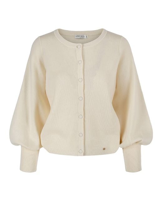 tirillm Natural Ava Cashmere Cardigan With Puffed Sleeves