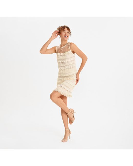 Lalipop Design Natural Neutrals Sheer Panel Embellished Top