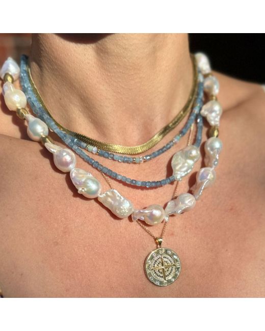 Rachel Nathan Metallic Neutrals Baroque Pearl & Brass Barrel Necklace