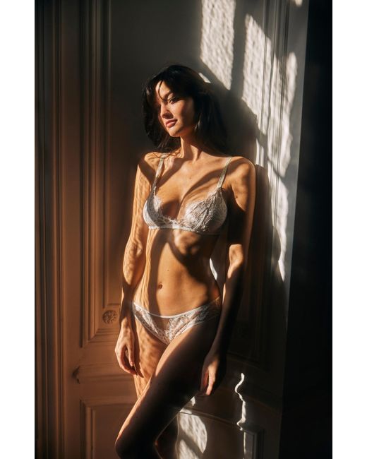 SAETA Paris White Cotton Lace & Silk Bra