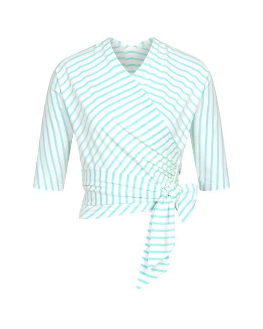Marianna Déri Blue Mint Cream Striped Wrap Top