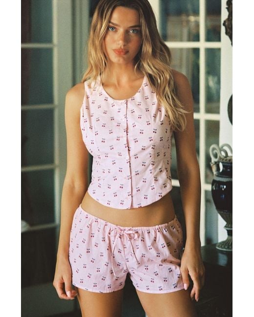 Montce Pink Cherries Low-Rise Drawstring Short
