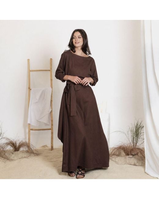 Nikka Place Brown Maxi Linen Summer Loose Dress