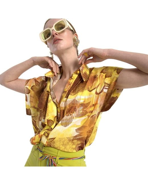 Lalipop Design Yellow Abstract Floral Viscose Short-Sleeve Shirt