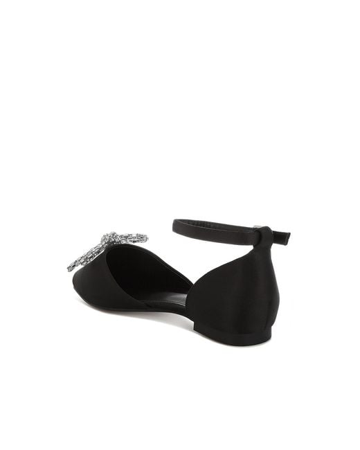 Rag & Co Black Simina Rhinestone Detail Bow Flat Sandals