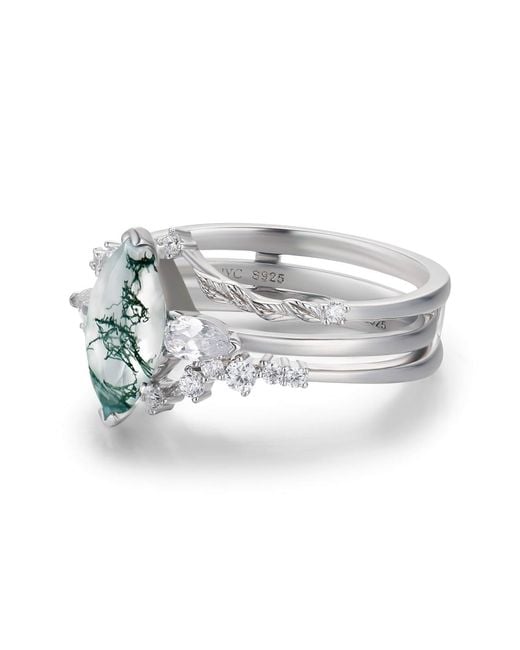 Azura Jewelry New York White Sonoran Sunrise Moss Agate Vermeil Ring Set