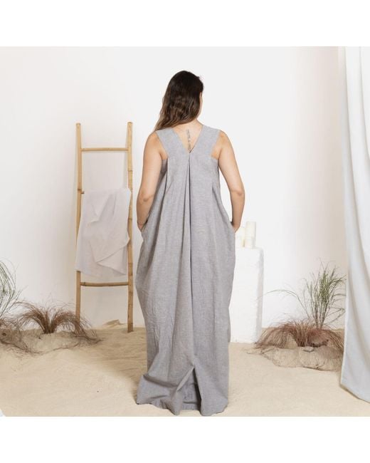 Nikka Place Gray Linen Maternity Kaftan Jumper Dress With Pockets