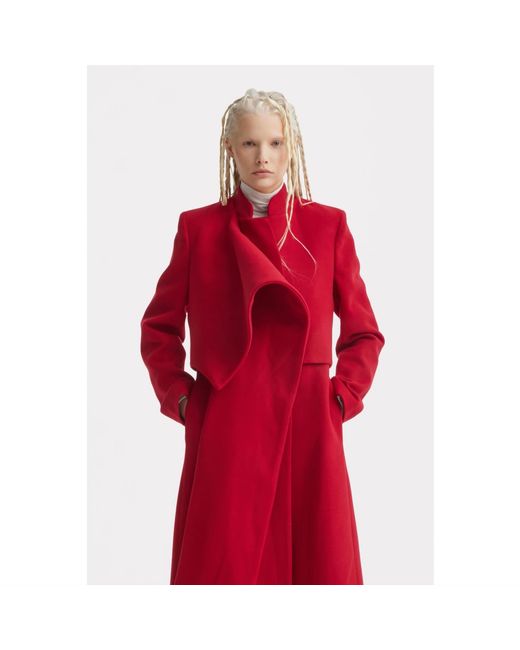 Julia Allert Red Elegant Long Draped Transformer Mid-Season Coat –