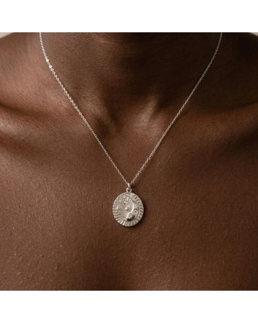 Spero London White Moon Embossed Silhouette Sterling Medal Necklace