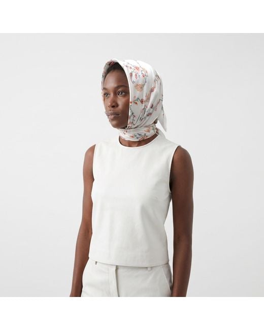 Jessie Zhao New York White Dawn Garden Double Sided Silk Scarf