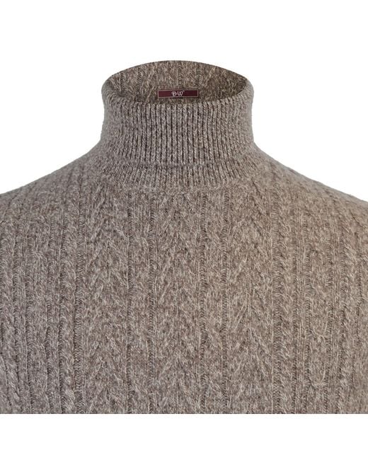 DAVID WEJ Gray Cable Knit Roll Neck Jumper for men
