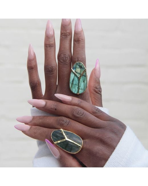 YAA YAA LONDON Multicolor Yaa Yaa Labradorite Gemstone Gold Statement Ring