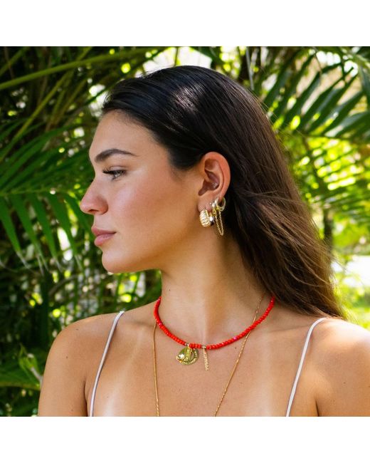 Ebru Jewelry Red Believe & Be Happy Crystal Beaded Choker Necklace