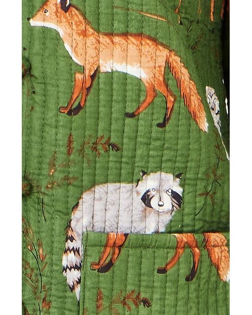Yumi' Green Fox Print Reversible Cotton Quilted Jacket