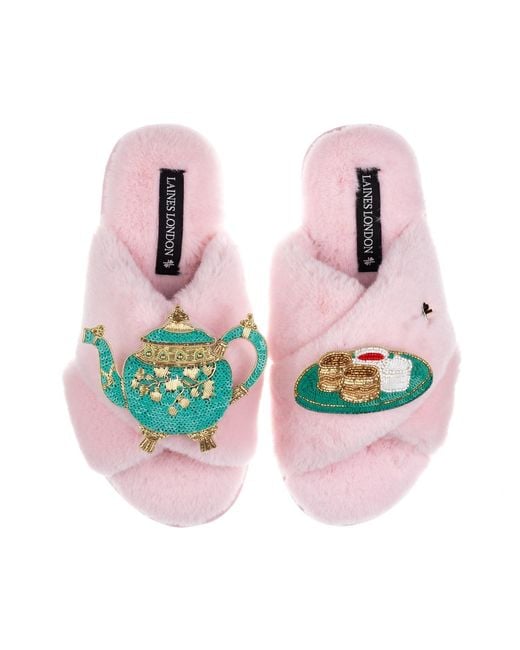 Laines London Pink Laines X Juliet Slippers With Tea & Scones Brooches