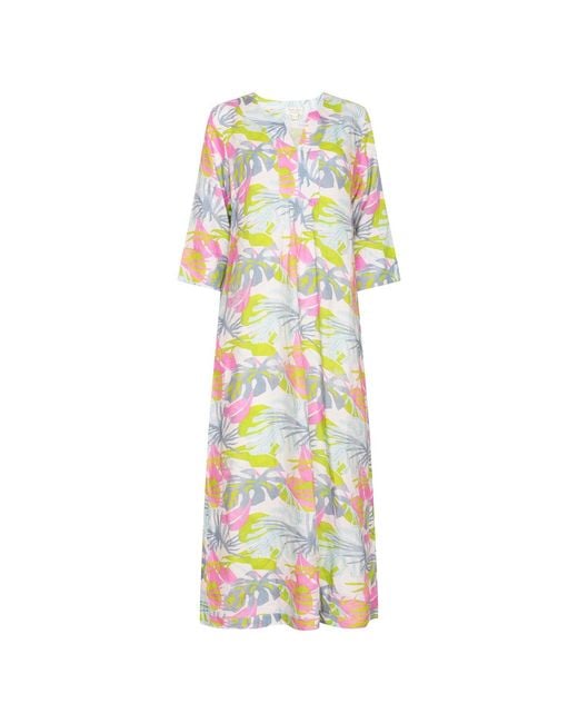 NoLoGo-chic Green Fern Leaf Maxi Dress Linen Multi